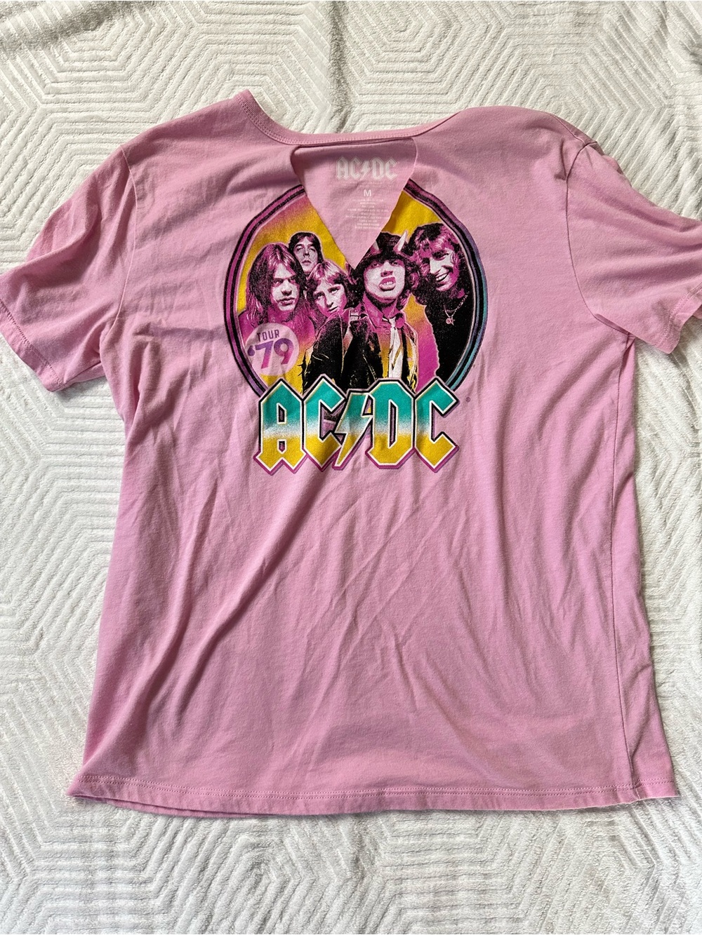 AC/DC Pink and Yellow Graphic Band Tee